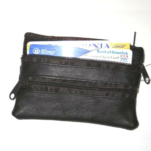 Leather Men's Large Zip Flap Coin Change Holder Pocket Key Ring Purse US SELLER