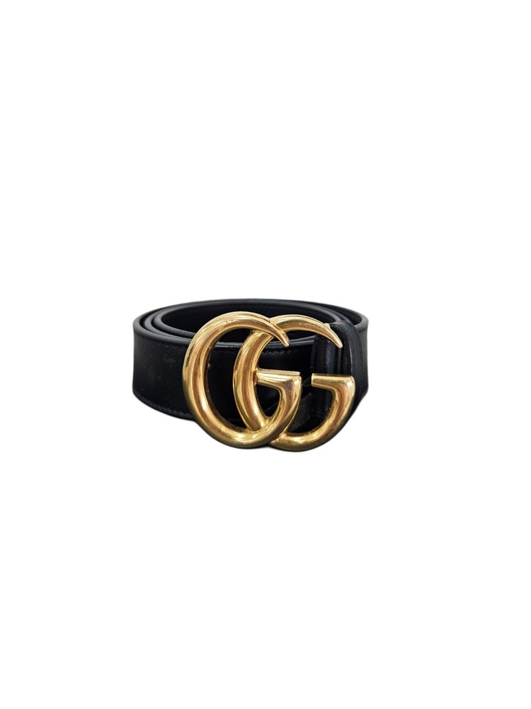 Gucci Black GG Marmont Leather Belt with Signature GG Logo