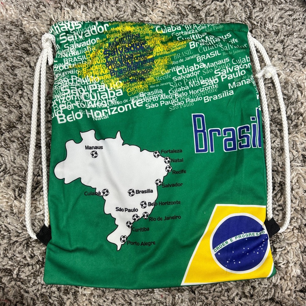 Brazil Flag Green Drawstring Cinch Backpack for Soccer Teams Adults and Boys
