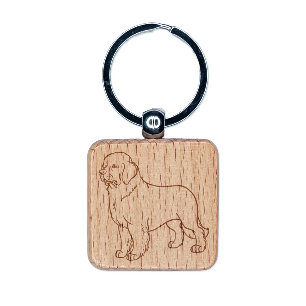 Gentle Newfoundland Pet Dog Engraved Wood Square Keychain Tag Charm