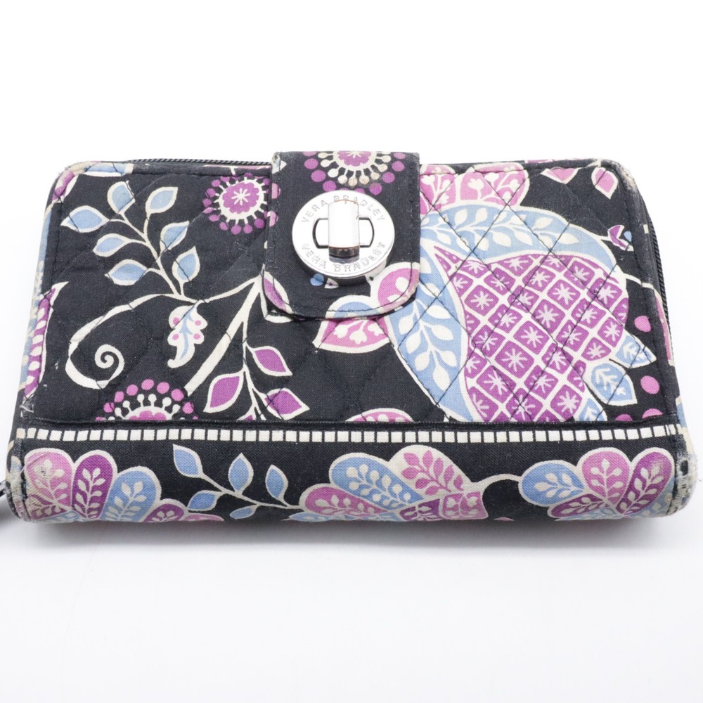 Vera Bradley Women’s Wallet Large Floral Purple Blue Turn lock