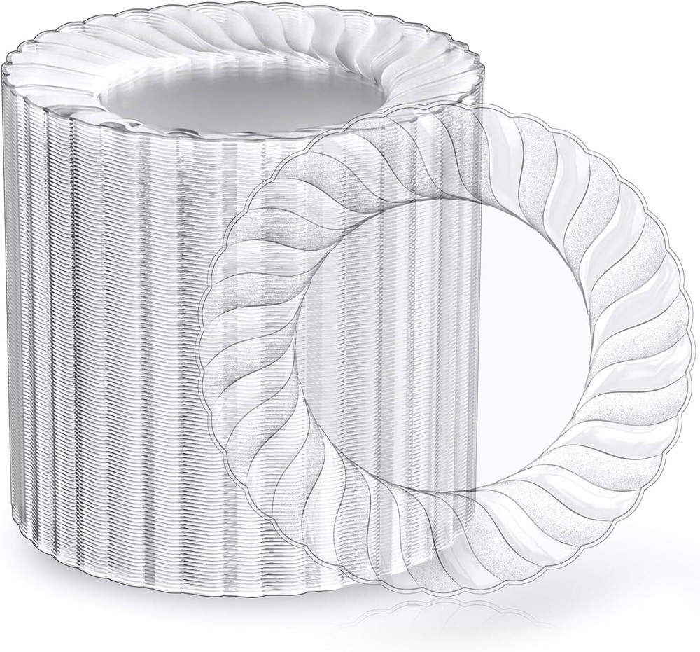 FOCUSLINE 100 Count 6 Inch Clear Plastic Plates, Disposable Heavy Duty Salad ...