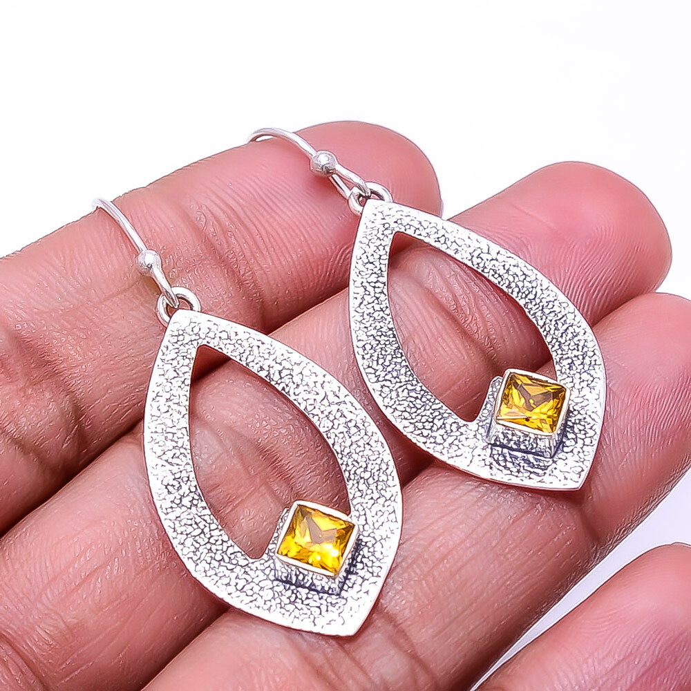 Citrine 925 Sterling Silver Designer Earrings 1.95 Inch Valentine Gift E_9290_182_29