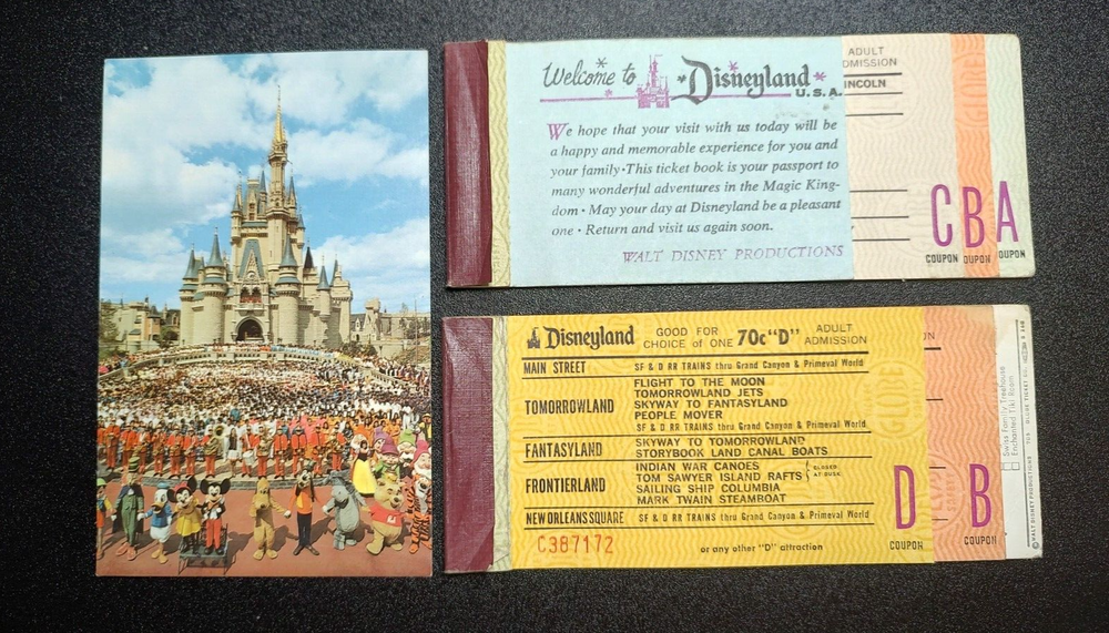 Vintage 1968 Disneyland Ticket Coupon Adult Books with DB - 3- C -B & A Tickets-image