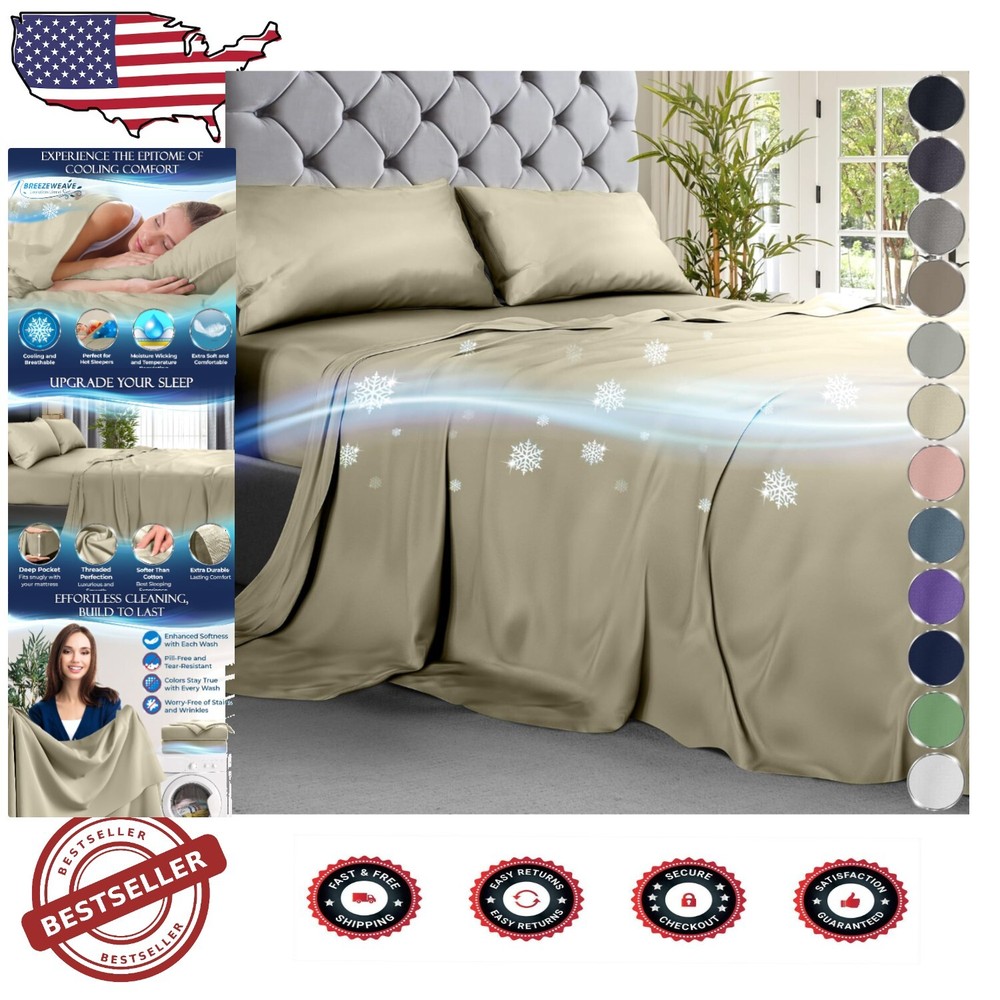 California King Cooling Bamboo Viscose Sheet Set - 4PC Cream