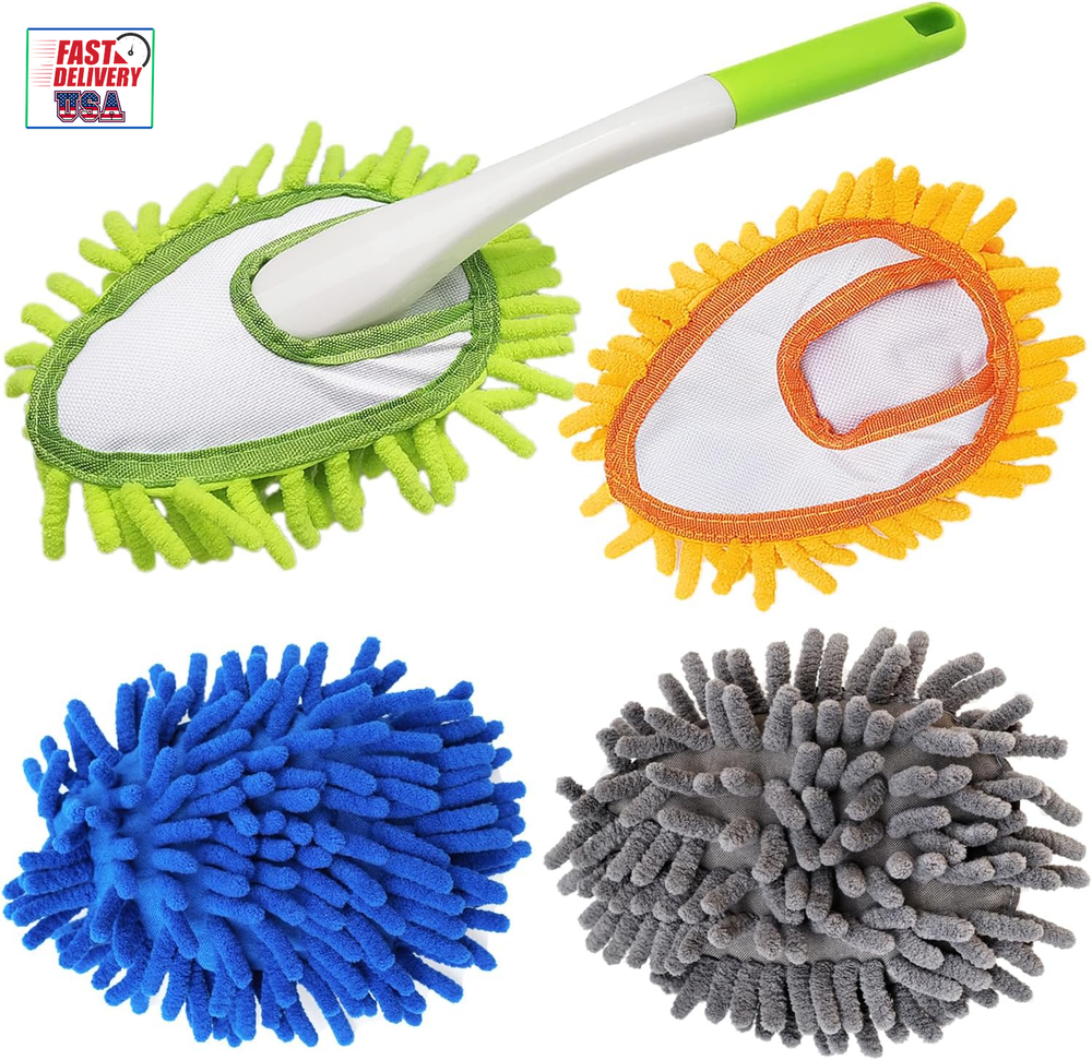 Microfiber Duster for Cleaning, Hand Washable Dusters with 4 Pcs Replaceable Mic