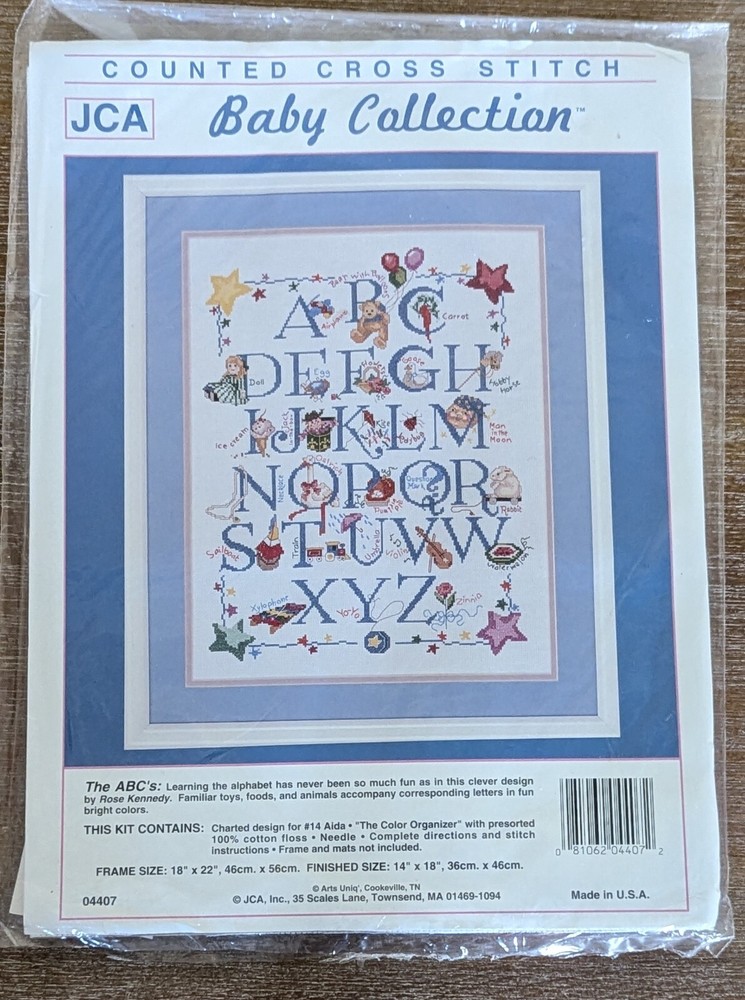JCA Counted Cross Stitch Kit Alphabet Sampler Baby Collection The ABC's 14x18