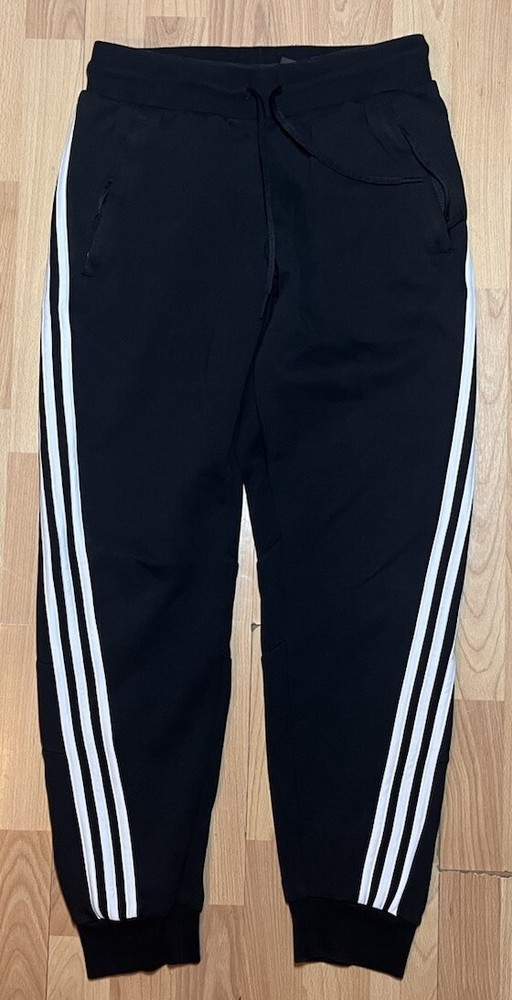 Adidas Mens Small Black Tapered Joggers with Drawstring and Zip Pockets