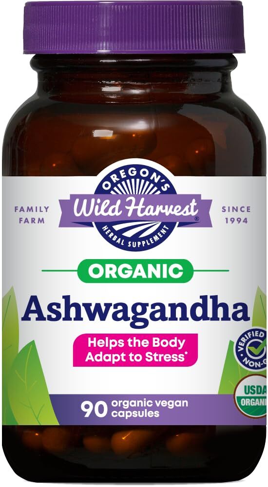 Certified Organic Ashwagandha Herbal Vegan Capsules, 1200 MGS, 90 Count