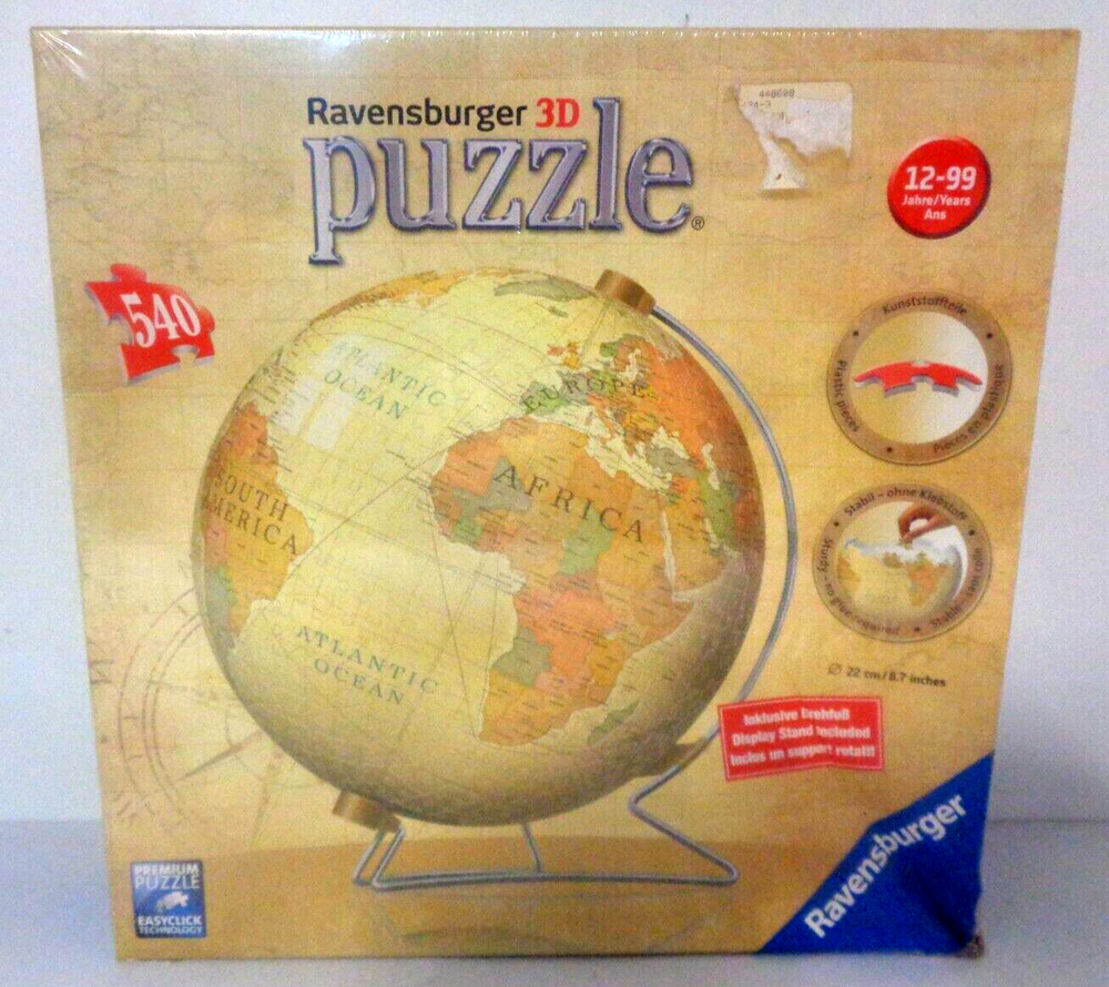 Ravensburger 3D Vtg World Globe Jigsaw Puzzle 540 Pieces Premium Easyclick Tech