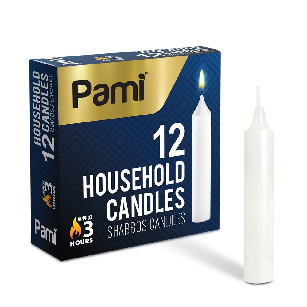 Traditional Shabbat Candle Sticks 12-Pack Unscented Taper Candles for Jewish Holidays