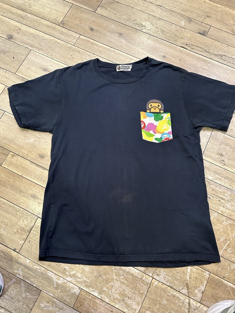 Size XL- Bathing Ape Baby Milo Pocket Shirt - Navy