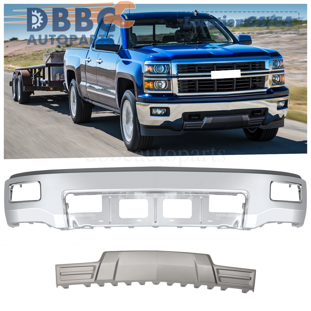 Front Bumper Face Bar W/Fog Hole W/Skid Plate For Chevy Silverado 1500 2014-2015