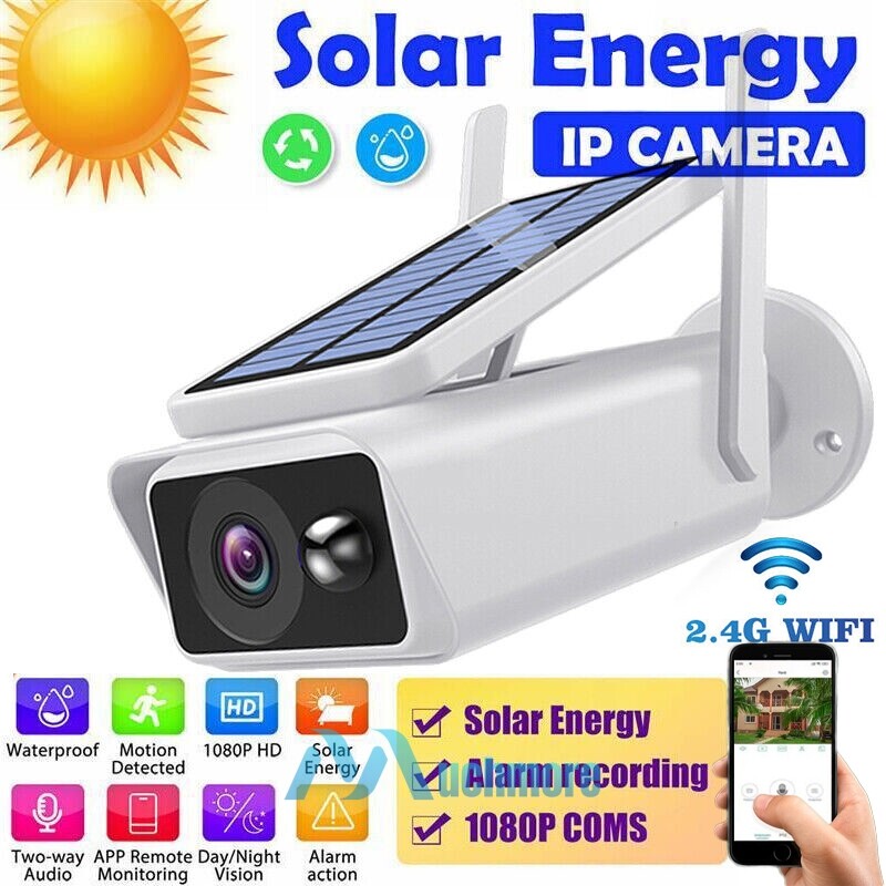 Wireless Wifi Solar Battery Powered Pan/Tilt Security Camera System Night Vision