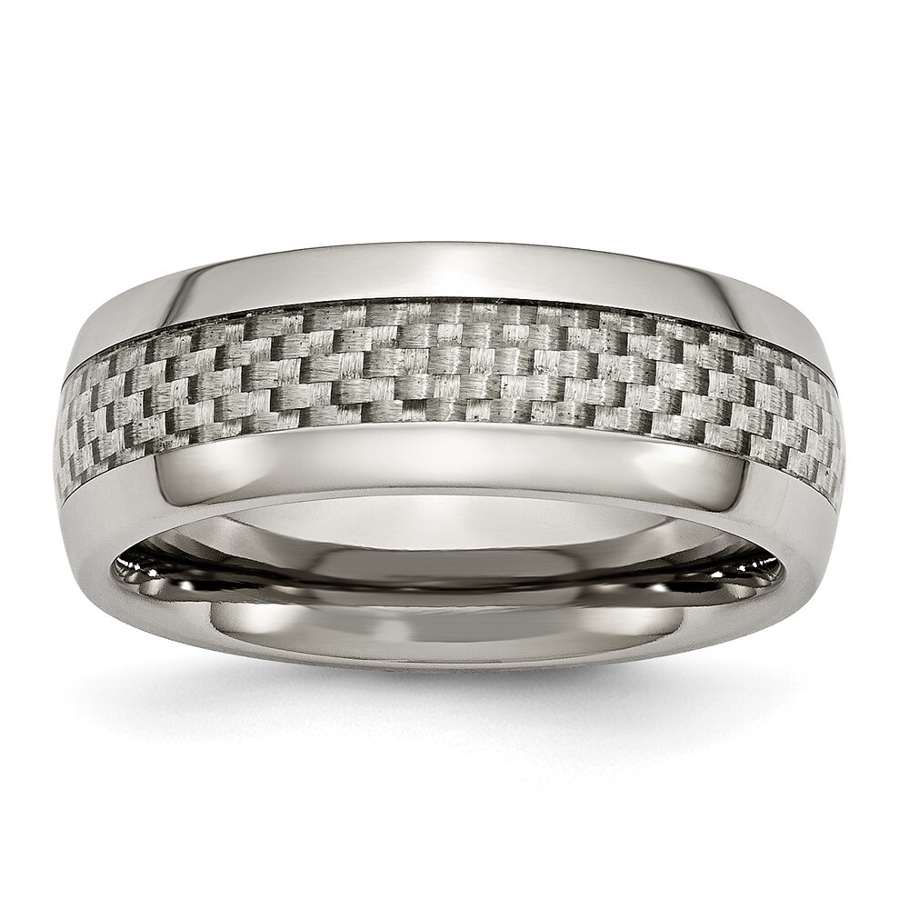 Titanium Polished with Grey Carbon Fiber Inlay 8mm Band Ring Size 9