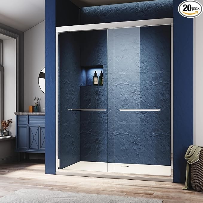 60-inch x 72-inch Brushed Nickel Framed Shower Door with 6mm Tempered Glass  