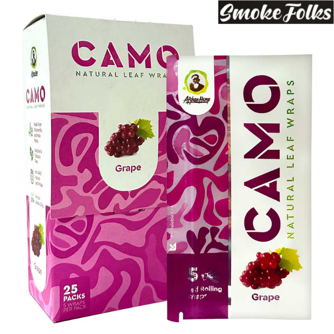 CAMO Self-Rolling Natural Leaf Wraps 125mm Grape Flavor Full Box