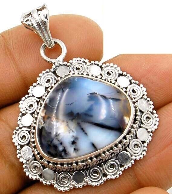 Natural Winter Dendritic Opal Turkey 925 Sterling Silver Pendant Jewelry @B9-2