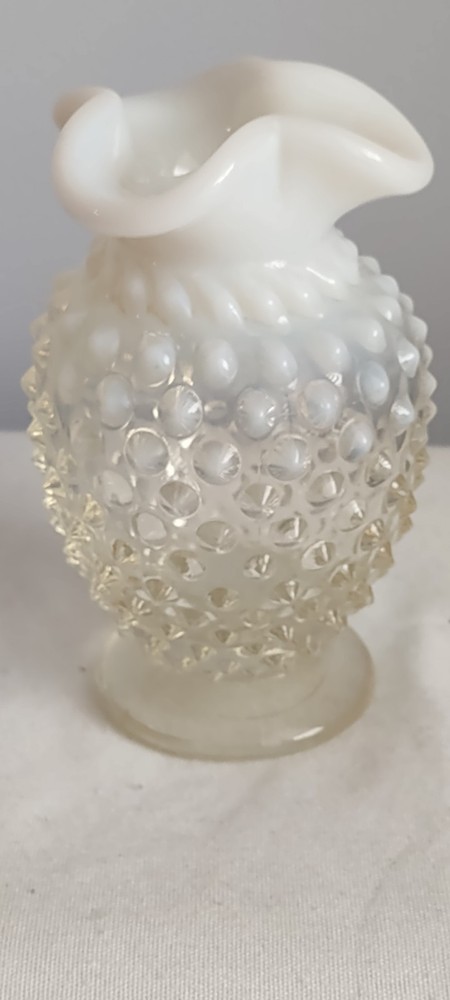 Vintage Fenton Clear to White Hobnail Ruffle Edge Small Vase