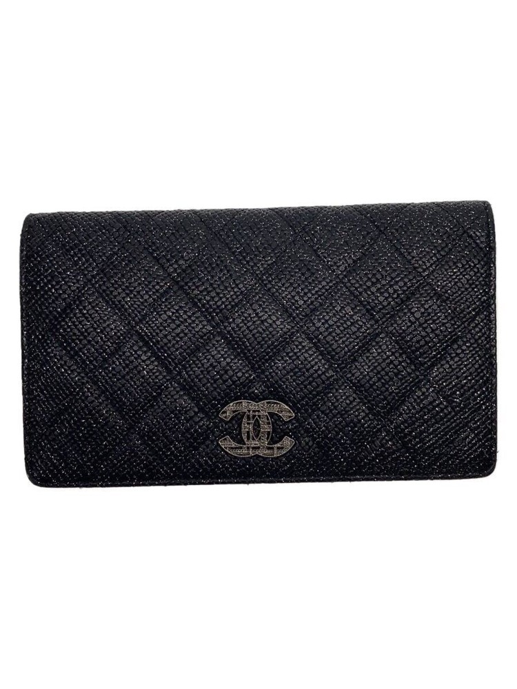 CHANEL Diamond Quilted CC Black Leather Bifold Long Wallet Pre-Owned