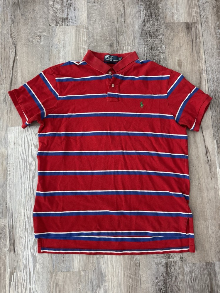 Polo Ralph Lauren Men's Custom Fit Red White Blur Striped Polo Shirt Size XL