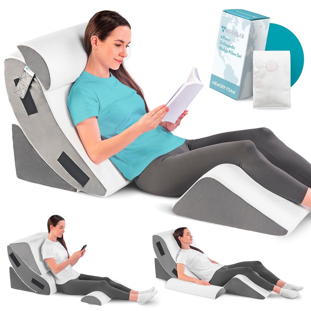 4PCS Orthopedic Memory Foam Bed Wedge Pillow Set for Post-Surgery Comfort & Support
