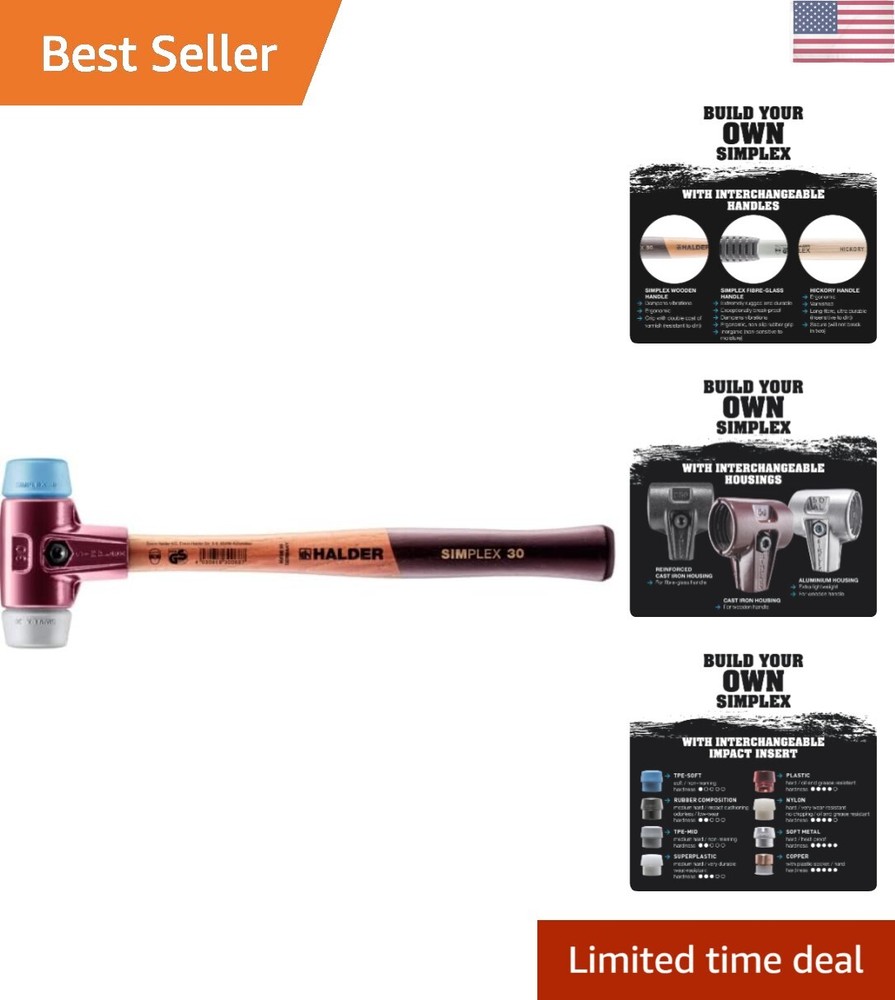 - Simplex Mallet with Soft Blue Rubber and Grey Rubber Inserts