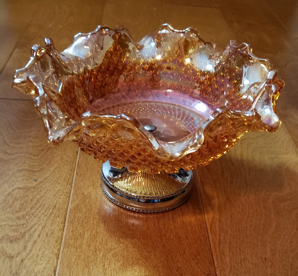 Fenton Carnival Glass Raised Candy/Fruit Bowl Marigold Vtg. 4.5