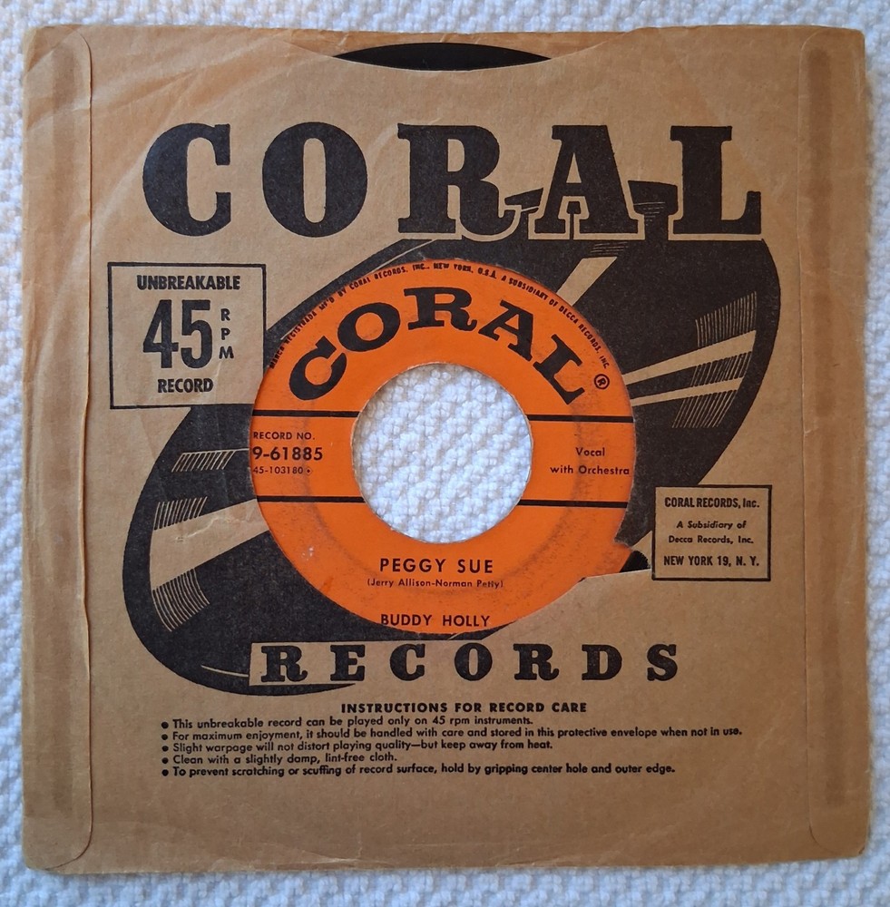 Buddy Holly, Peggy Sue/Everyday, 45rpm, 1957, Coral Records 9-61885