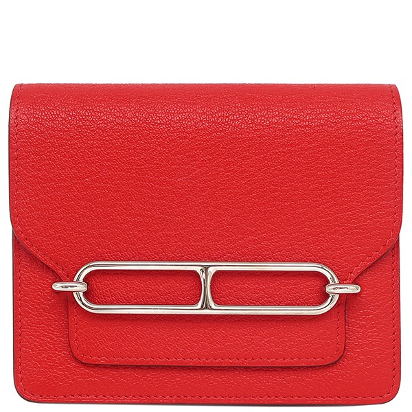 Hermes Roulis Slim Chevre Red Compact Wallet Belt Bag 193356