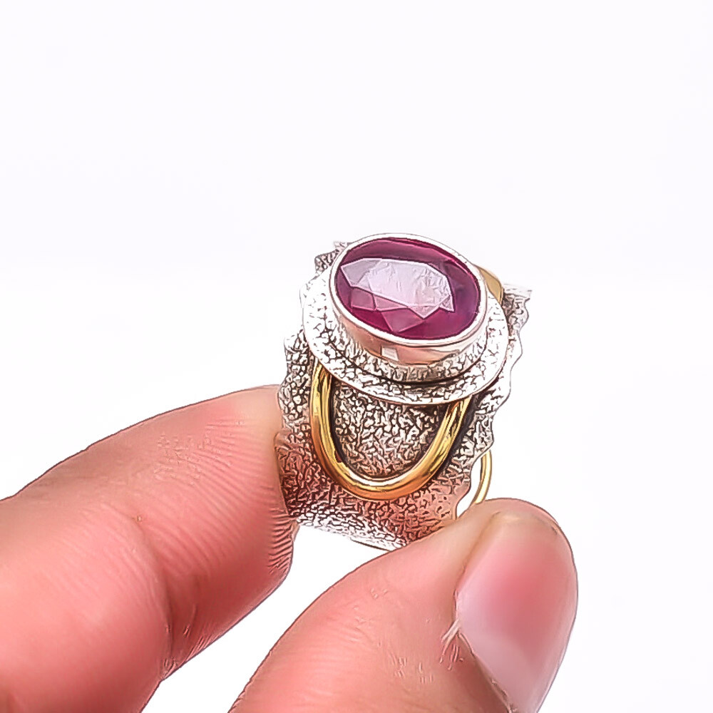 Glass Field Ruby - Burma Oxidised 925 Sterling Silver Ring S.8 R59