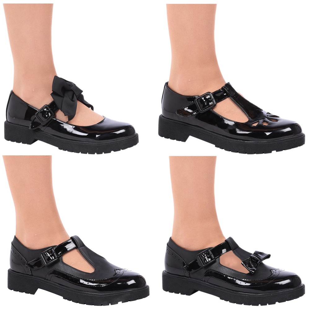 BACK TO SCHOOL SHOES GIRLS LADIES WOMENS MARY JANE PUMPS SLIP ON BOW LOAFERS NEW-image