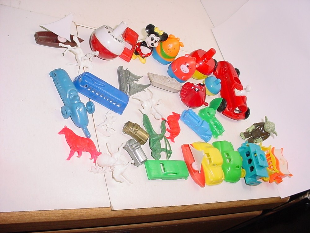 Vintage junk drawer TOY lot Cereal Premium cars tops Star Wars Minnie Mouse