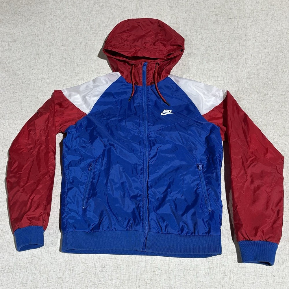 Nike Windrunner Jacket Mens Small Blue Red White Colorblock Zip Up Windbreaker
