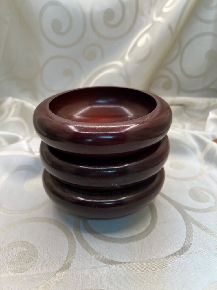 Vintage MCM Turned Mahogany Wood Bowls 6