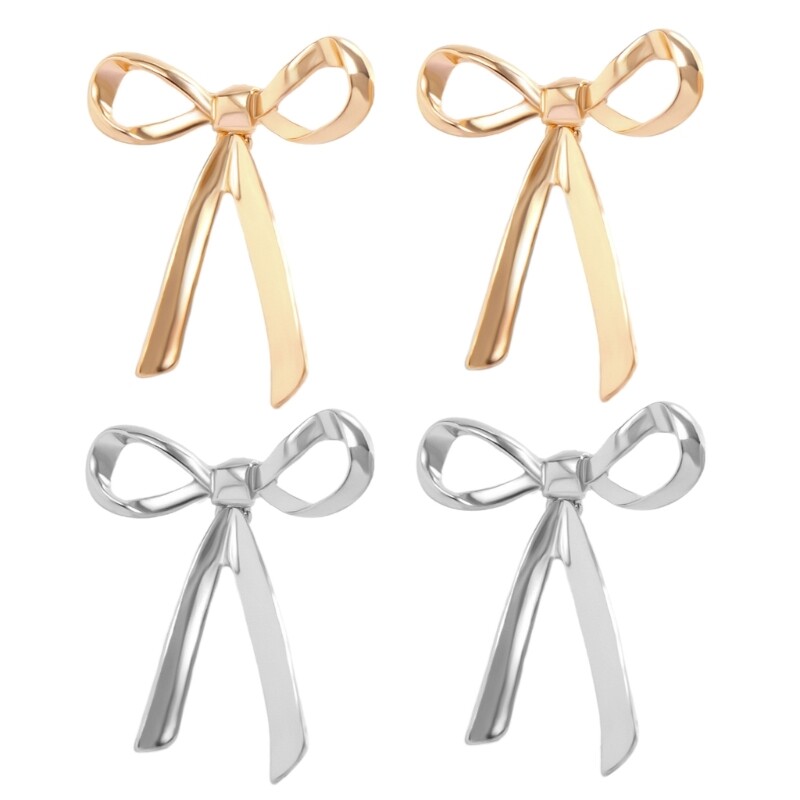Elegant Glossy Gold or Silver Bowknot Stud Earrings for Women