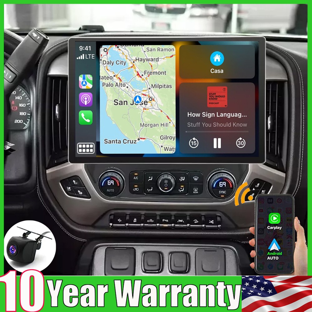 APPLE CARPLAY ANDROID 13 FOR CHEVROLET SILVERADO 2014-2018 CAR STEREO RADIO GPS