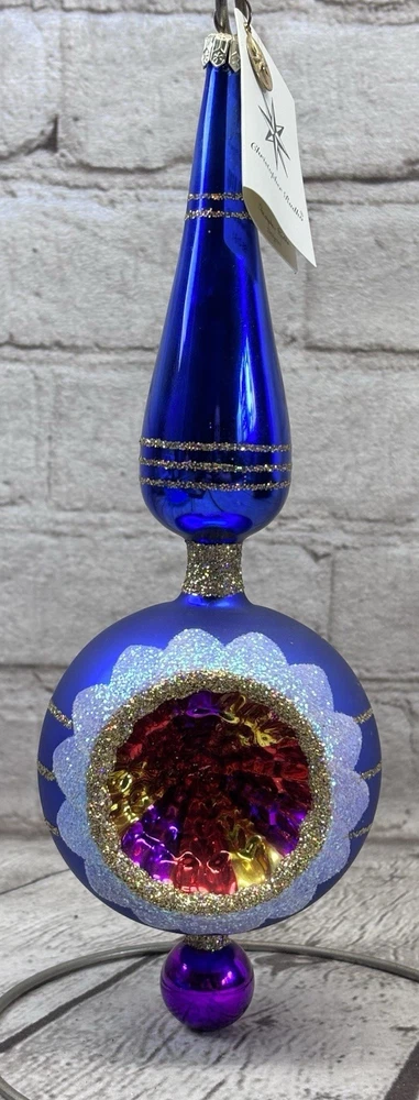 Christopher Radko 86-016-1 Blue Jewel Reflector Spire Finial Glass 10