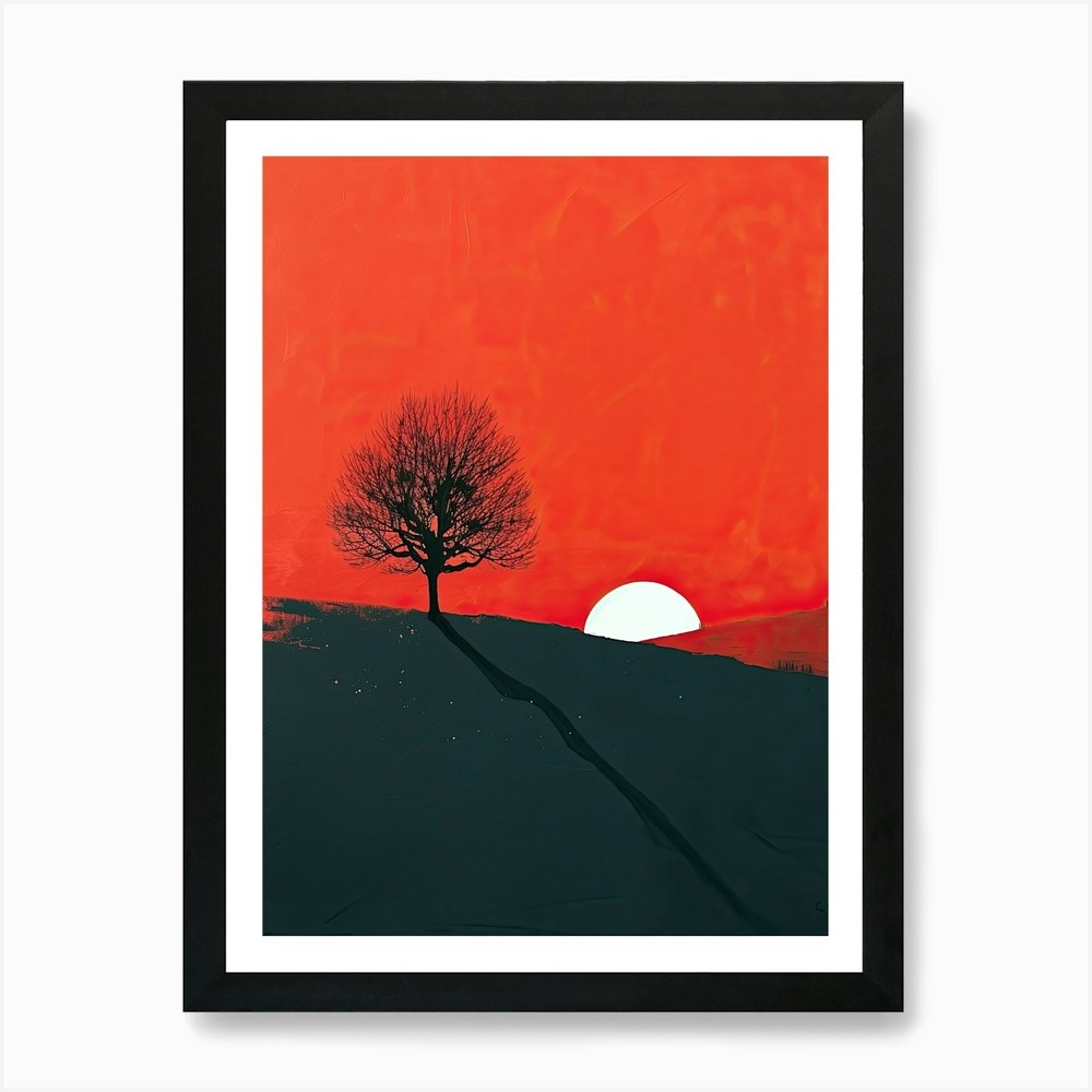 Minimalist Sunset Tree Framed Wall Art Canvas Print Poster