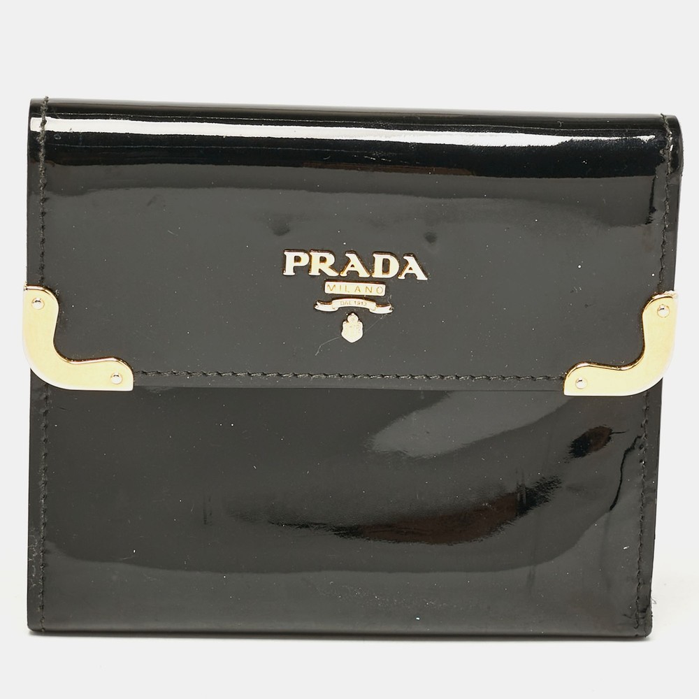 Prada Black Patent Leather Trifold Wallet for Men