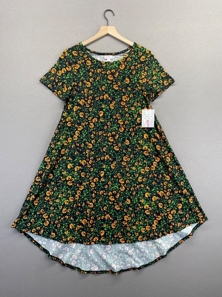 LulaRoe Womens Black Dress Rose Floral Short Sleeve Round Neck NWT Size Small