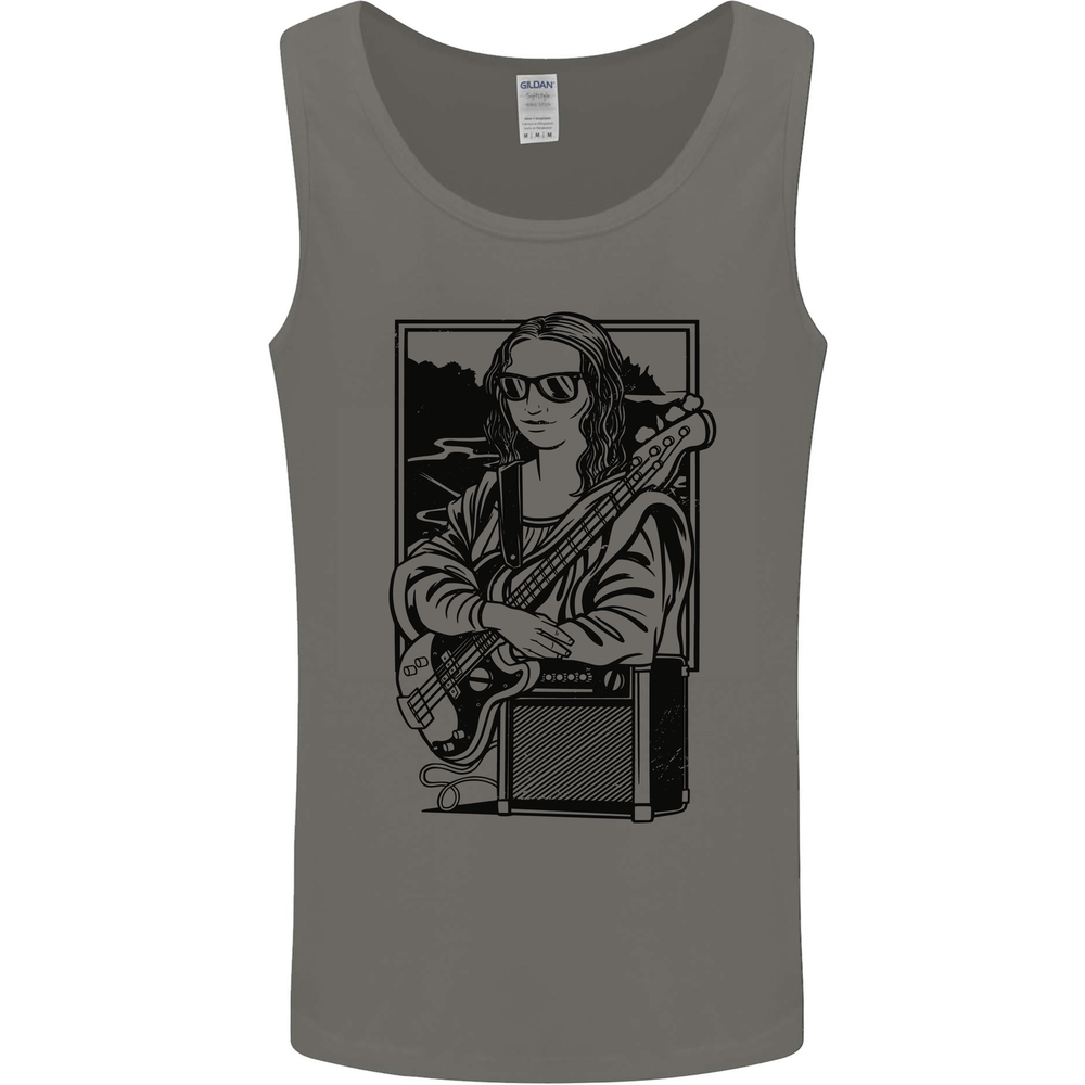 Electric Guitar Mona Lisa Rock Music Player Mens Vest Tank Top