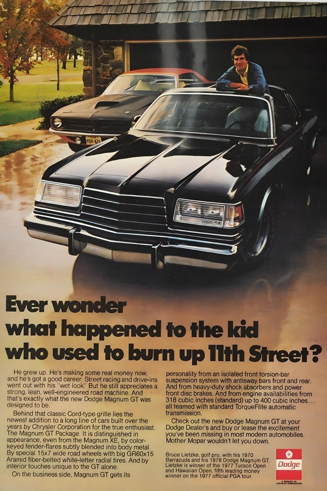 1978 Dodge Magnum GT Vintage Car Poster 24x36 Retro Classic Ad