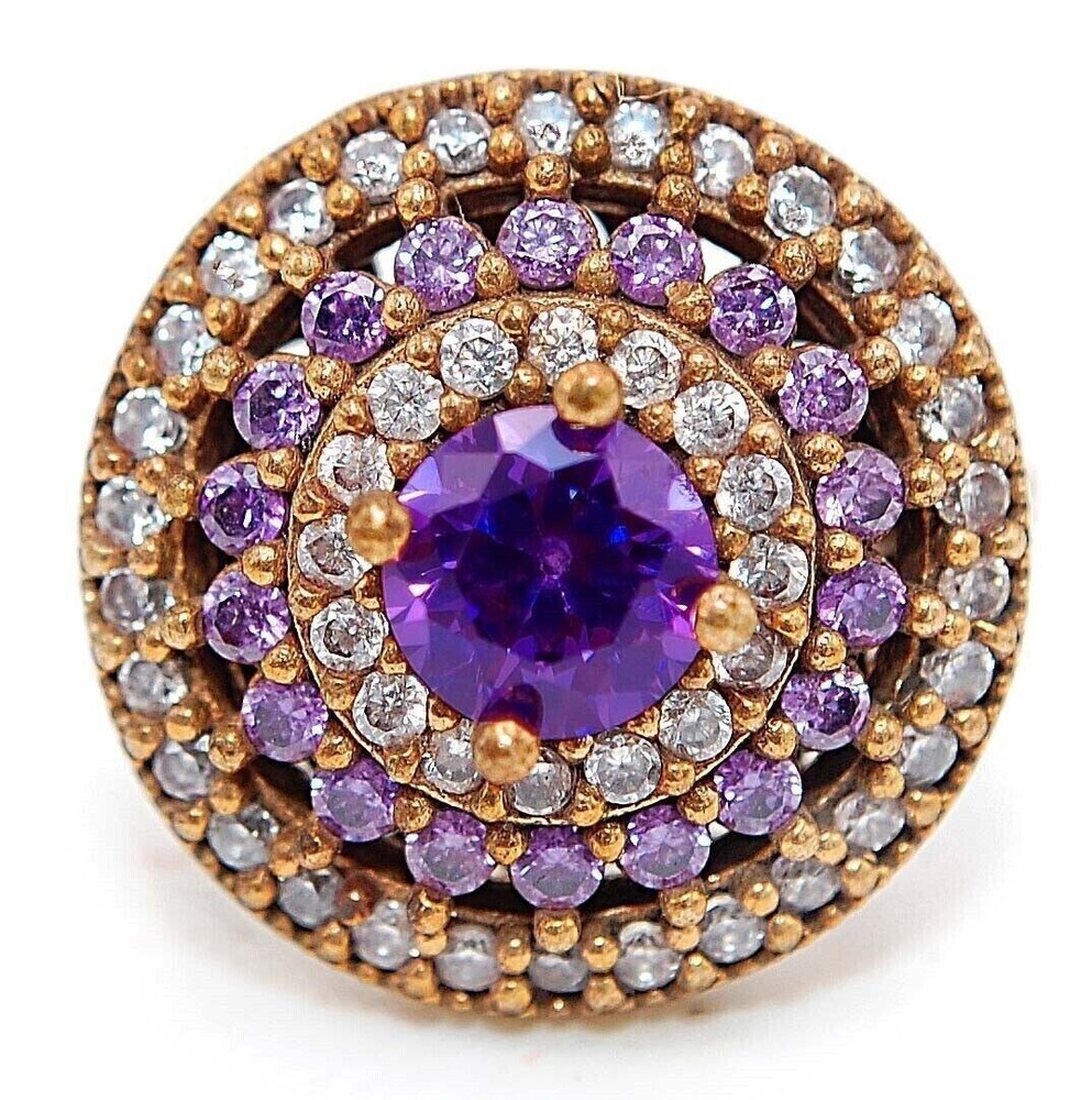 Vintage Ottoman Empire 3CT Amethyst & Topaz 925 Sterling Silver Ring Size 8 HB2-9