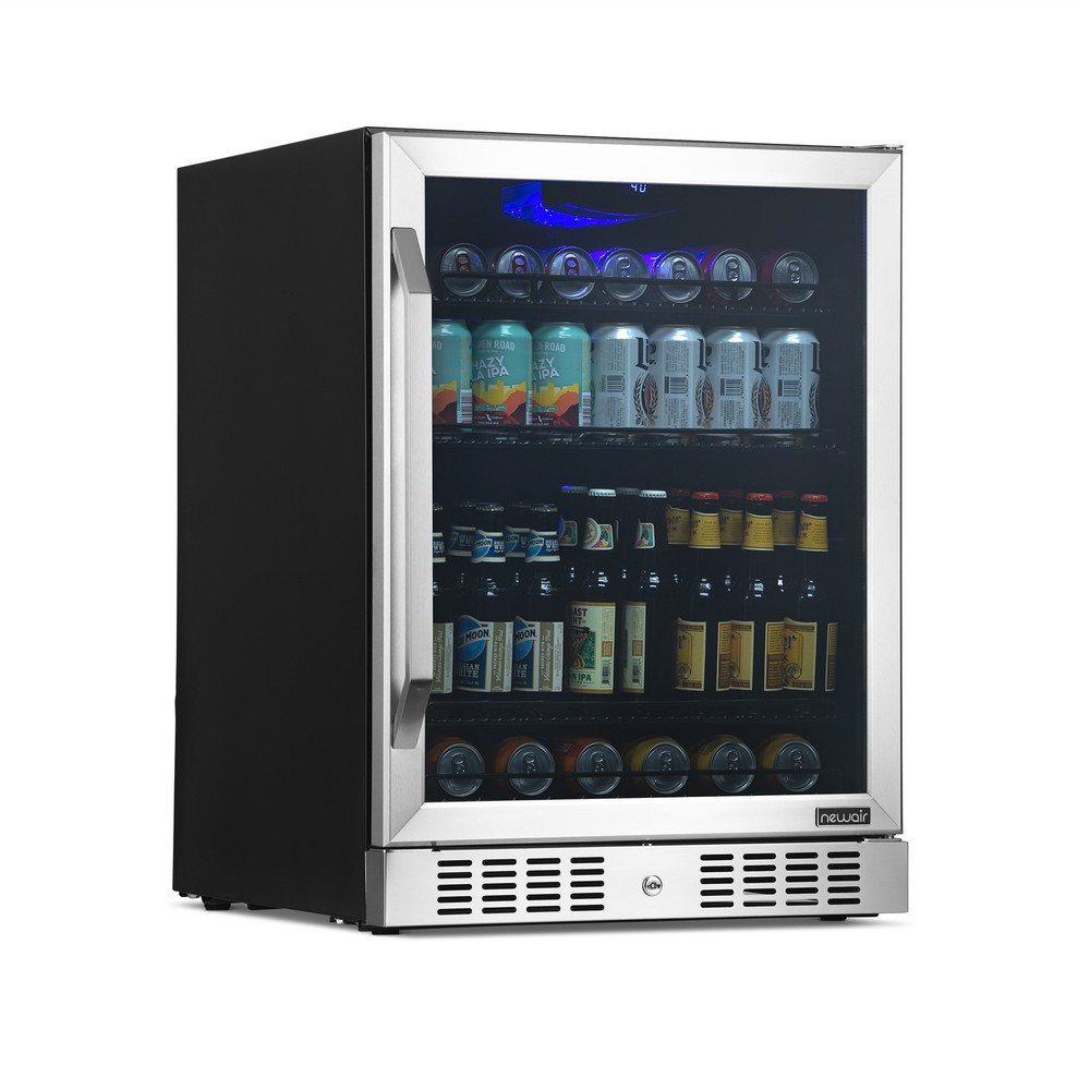 -NewAir 24” Built-in or Freestanding 177 Can Beverage Fridge in Stainless Steel