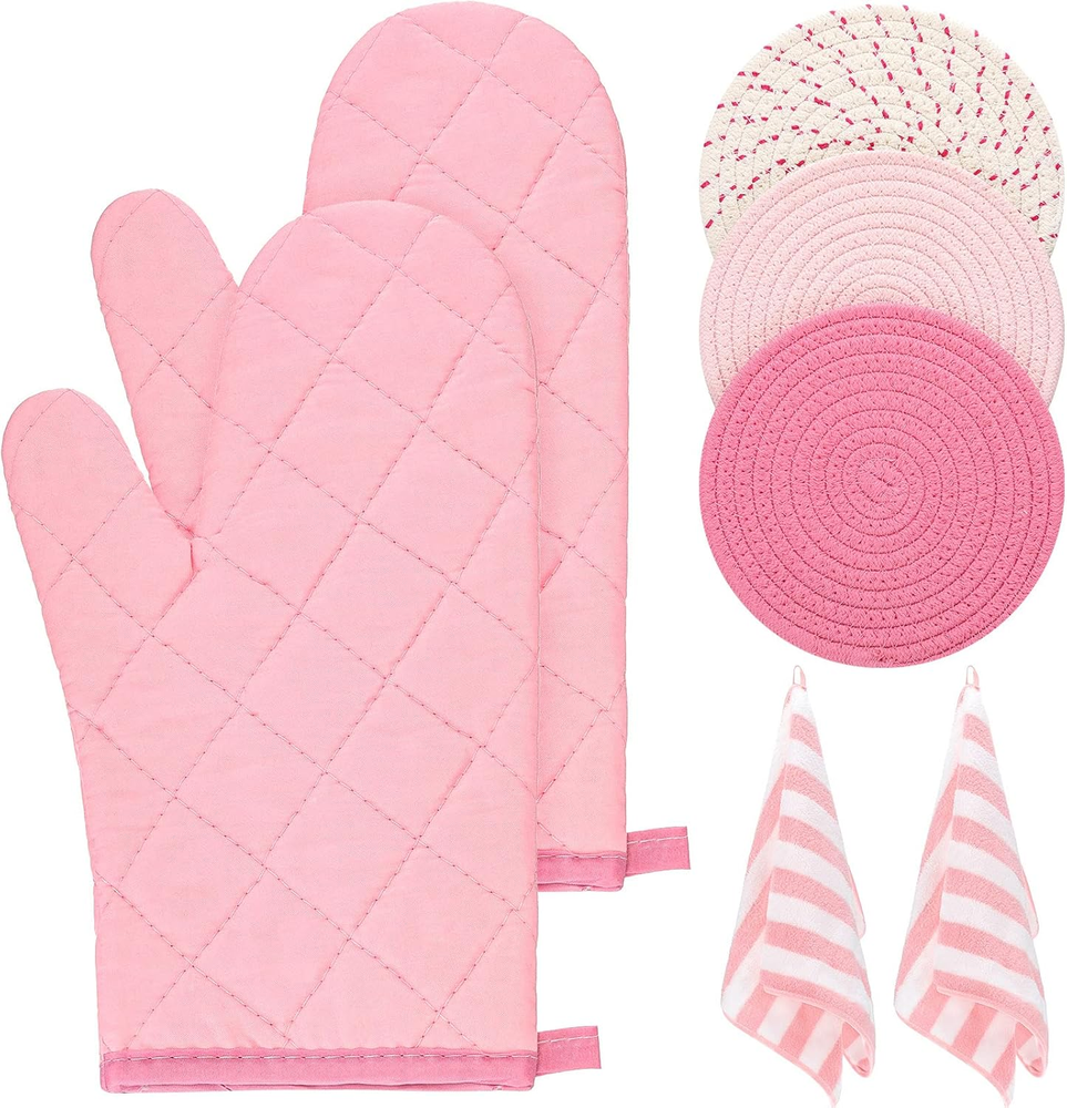 Heat-Resistant Oven Mitts & Pot Holders Set with Kitchen Towels - 7-Piece Valentine's Gift for Women