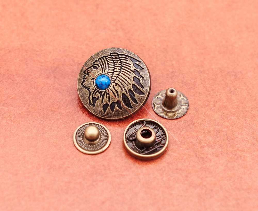 20x Brass Indian Head Leathercraft Turquoise Snap Button Closures Connector