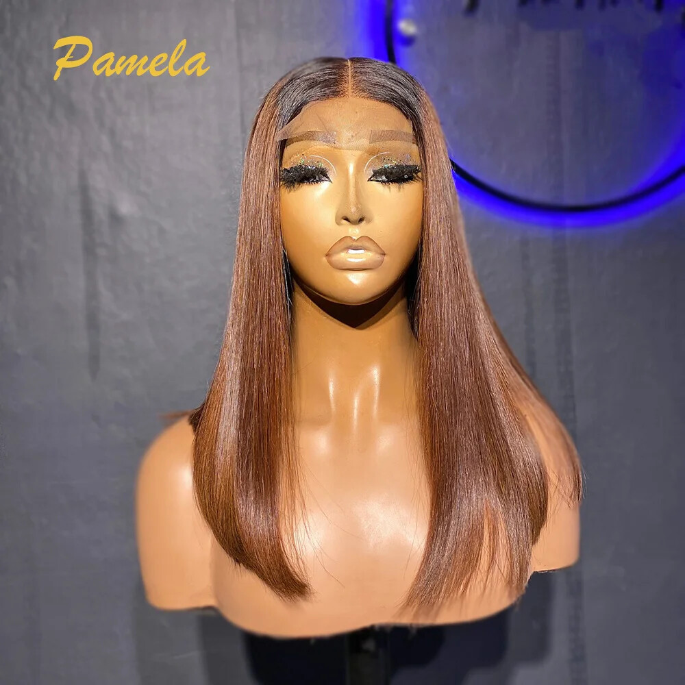 1B/4 Ombre Straight Bob Wig - Glueless Transparent Lace Human Hair
