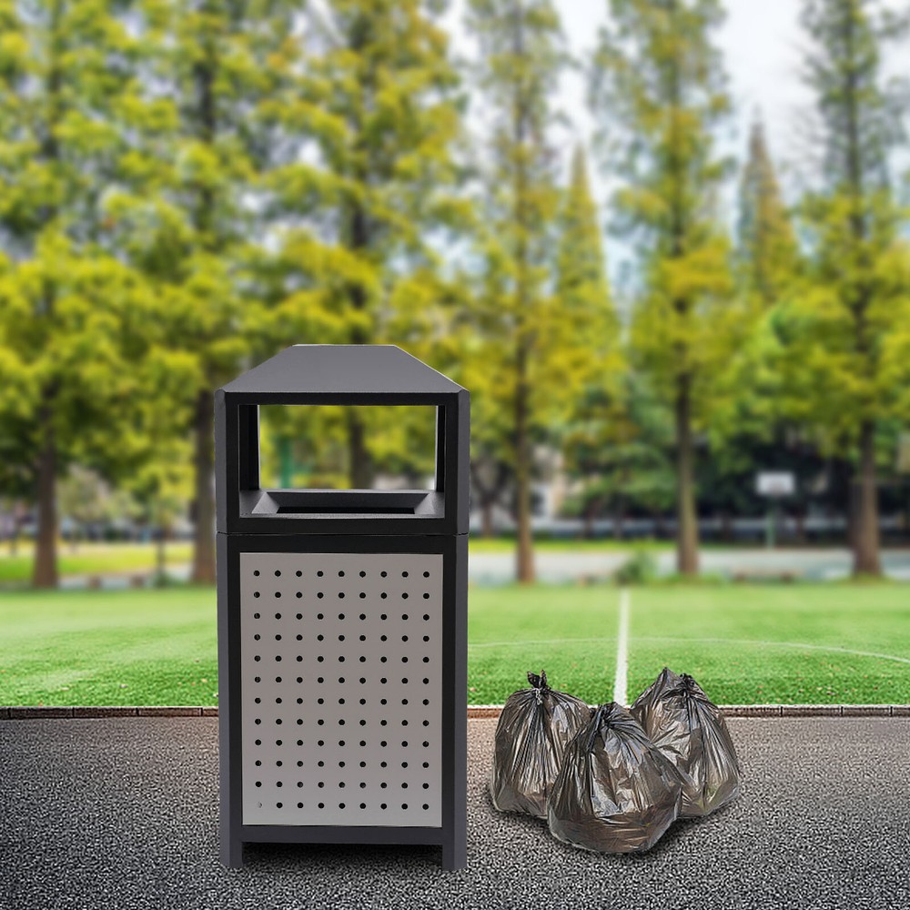 15 Gallons Steel Garbage Can For Outdoor Use Trash Receptacle With Plastic Liner