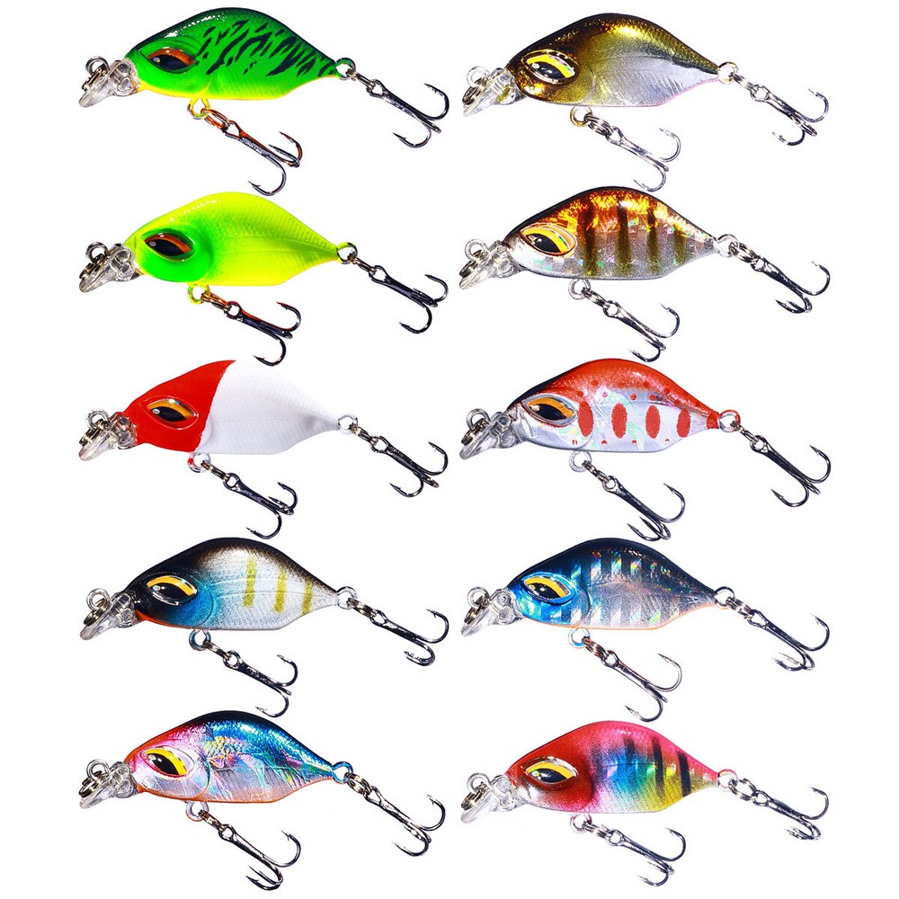 10PCS 3.8cm 3.3g Crankbait Minnow Swimbait Fishing Lure Hard Bait Hooks Set